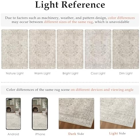 PureCozy Beige 6x9 Area Rug Washable Vintage Carpet Living Room Large - Image 6