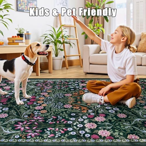 PLHXFR 2x5 Washable Runner Rug:Floral Indoor Kitchen Carpet Dark Green - Image 7