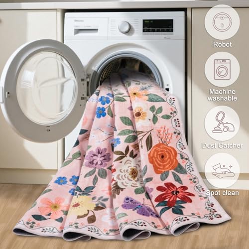 PLHXFR 6x9 Area Rug Living Room: Floral Washable Boho Soft Carpet Beige - Image 6