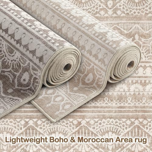 Tortania Area Rug Living Room Rugs - 9x12 Washable Large Soft Neutral Boho Moroccan Bohemian Farmhouse Rug Indoor Floor Carpet for Bedroom Under Dining Table Home Office Decor - Light Brown - Image 6