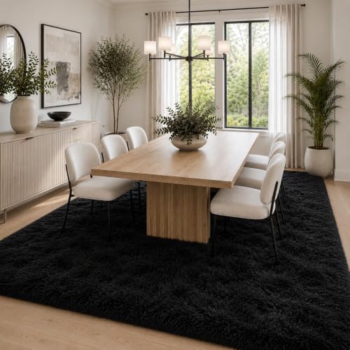 8x10 Ft Black Fluffy Area Rug for Living Room, Soft Washable Carpet - Image 7