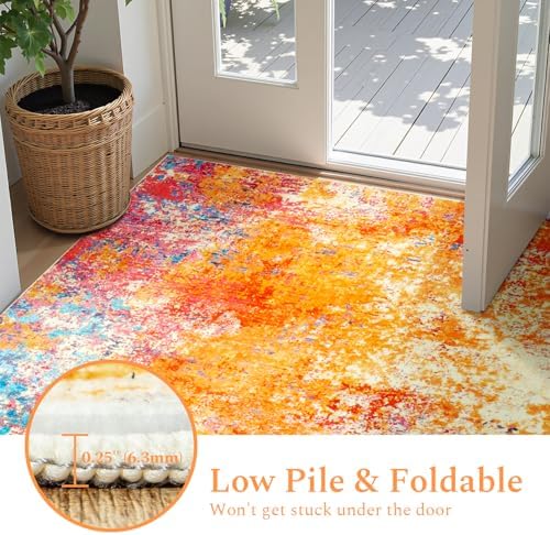 Rugflix 3x5 Entrance Rugs, Washable Colorful Rainbow Entry Small Rug - Image 6