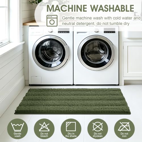 Christmas Striped Olive Green Bathroom Rug Mat Set 2 piece 32"x20"+24"x17" Ultra Soft, Non Slip Chenille Bath Rugs, Absorbent Plush Shaggy Bath Mats for Bathroom, Bedroom, Kitchen, Shower, Tub - Image 6