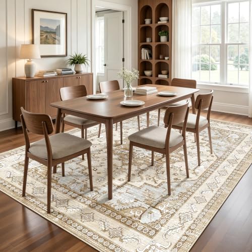 Area Rugs 5x7 Washable Non-Slip Boho Rug for Living Room, Beige Tan - Image 6