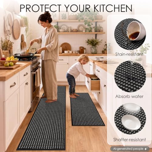 hicorfe Waffle Kitchen Runner Rugs Set of 2,Non Slip Kitchen Mats for Floor - Image 6