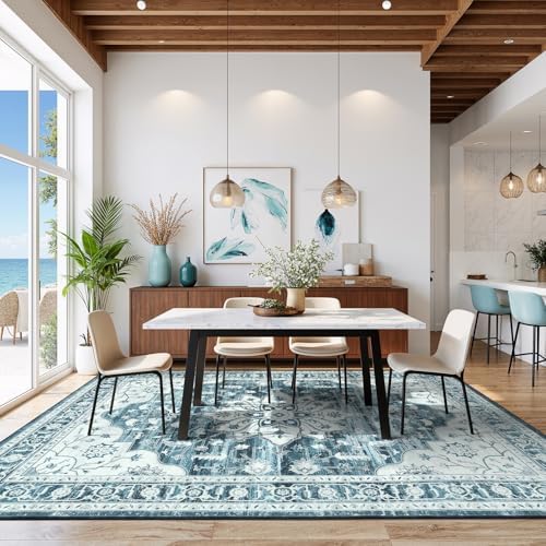 9x12 Area Rugs for Living Room, Blue White Boho Large Washable Rug - Image 6