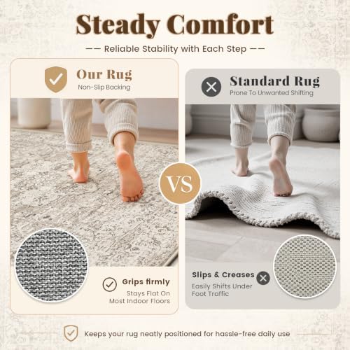 Zomfy 8x10 Area Rugs Washable Rug: Boho Vintage Rug Large Non-Slip Soft Rugs for Living Room Low Pile Retro Medallion Indoor Carpet for Bedroom Nursery Dining Room Dorm Farmhouse Office(Brown, 8'x10') - Image 7
