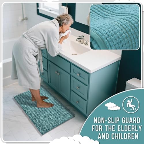 Yimobra Bathroom Rugs Non Slip Washable 32x20 Inch - Ultra Soft Absorbent Chenille Bath Mat, Quick Dry Shaggy Floor Carpet for Tub Shower, Teal Blue Home Decor Accessories - Image 6