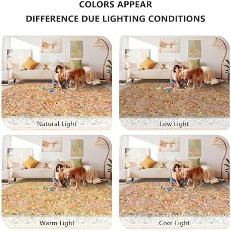 8x10 Area Rugs, Machine Washable Low Pile Floral Rugs for Living Room, Bedroom, Large Boho Area Rug with Non-Slip Backing for Dining Room(Orange Floral) - Image 7