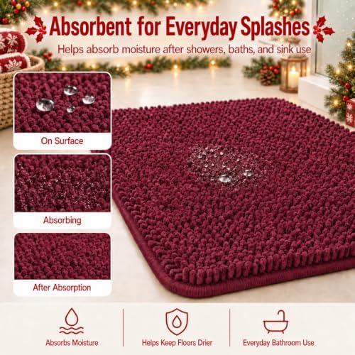 RUN HELIX Bathroom Rugs Sets 2 Piece, Luxury Shaggy Extra Thick Bathroom Rugs, Plush Non-Slip Mats for Bath Room Floor, Machine Wash, Ultra Absorbent, 32 x 20 + 24 x 16 Inches, Burgundy - Image 6
