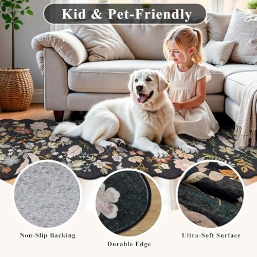 Scalloped Area Rugs 5x7: Non-Slip Washable Living Room Rug Black - Image 7