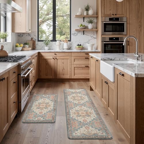 GENIMO Anti Fatigue Kitchen Mats for Floor 2PCS, Standing Rugs,BlueCoral - Image 6