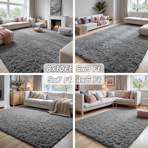 5x8 Fluffy Shag Area Rugs for Living Room Bedroom: Soft Carpet Light Gray - Image 7