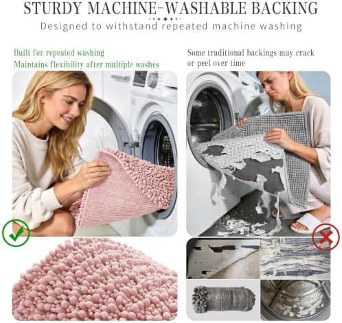 Yimobra Bathroom Rugs Non Slip Washable - Ultra Soft Absorbent Chenille Bath Mat, Quick Dry Shaggy Floor Carpet for Tub Shower, Light Pink Home Decor Accessories, 24x17 Inch - Image 6