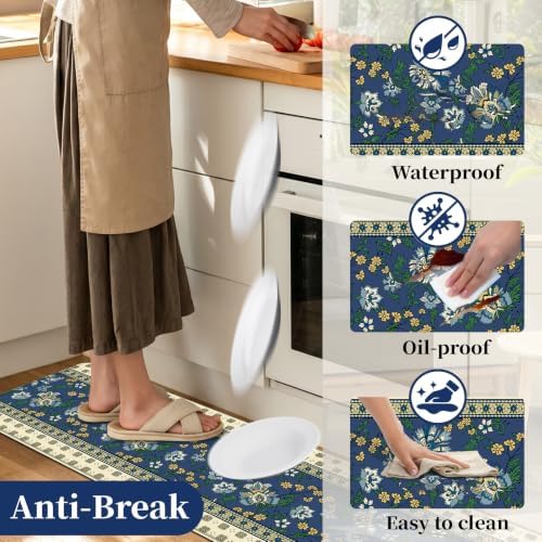2PCS Vintage Floral Non-Slip Kitchen Mats, Anti-Fatigue Soft Rugs for Floor - Image 6