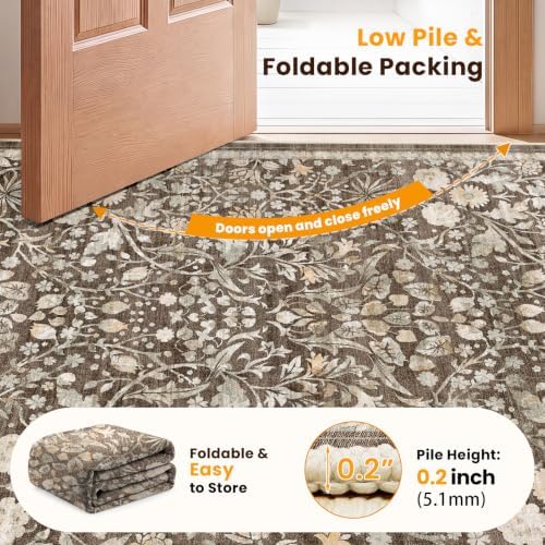 SameBed 4x6 Area Rug Living Room, Vintage Washable Carpet Dark Brown - Image 7