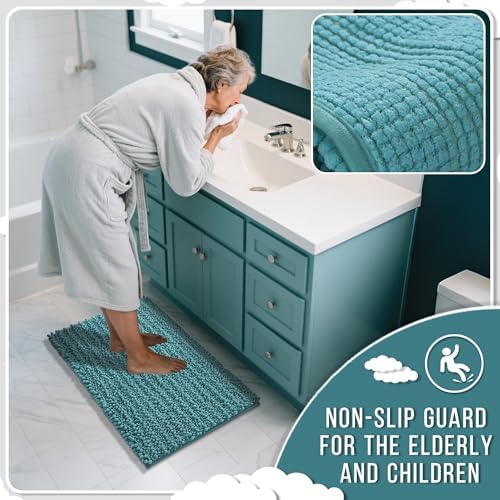 Yimobra Bathroom Runner Rug 55x24 Inch - Extra Long Non Slip Chenille Bath Mat, Soft & Absorbent, Machine Washable Shaggy Hallway Carpet for Vanity Tub Shower, Teal Blue Home Decor Accessories - Image 6