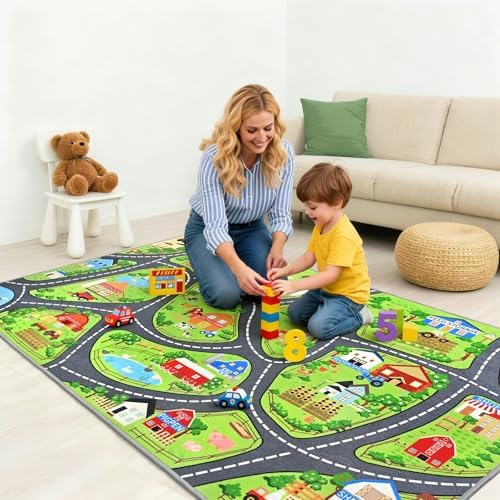 BENRON Farmyard Car Play Rug 5x7 for palyroom, Educational PlayMat for Kids - Image 7