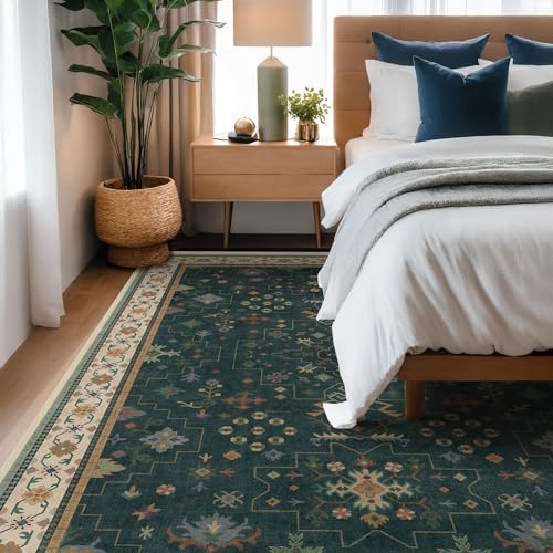 Hazo Haus Vintage Dark Green 6x9 Dining Room Rugs for Under Kitchen Table - Washable Livinig Room Rug - Unique Floral Pastel Low Pile Non-Slip Large Area Rugs for Bedroom - Image 6