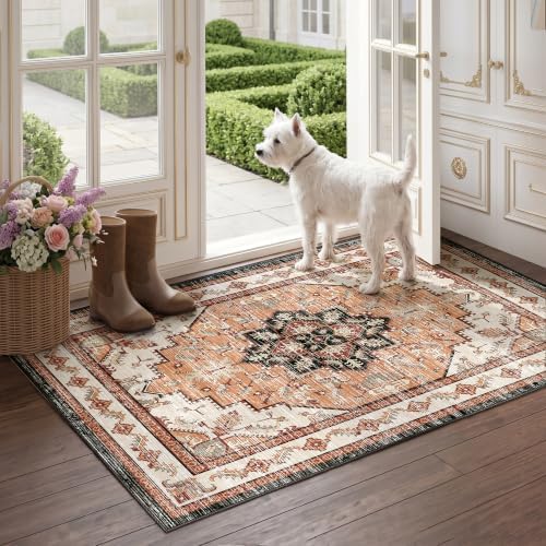 Area Rugs Small 2x3 Washable Non-Slip Boho Indoor Carpets, Orange - Image 6