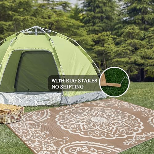 Pauwer Outdoor Rug 6x9, Waterproof Plastic Straw Camping Rug, Boho Brown - Image 6