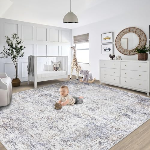 XLUEZ 8x10 Area Rugs for Living Room, Washable Modern Abstract Large Area Rug Neutral Soft Non Slip Kids Rug Stain Resistant Indoor Carpet for Bedroom Nursery Dining Room Playroom(Bluegrey, 8'x10') - Image 6