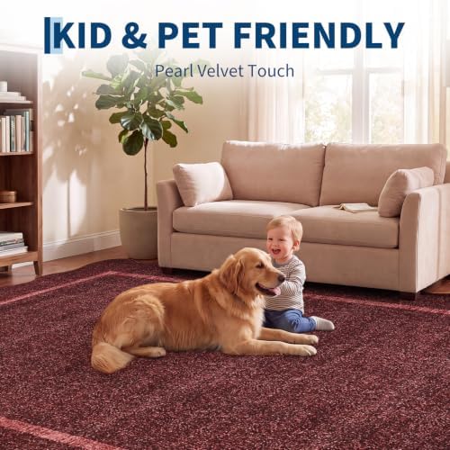 GarveeHome Scalloped Washable 5x7 Area Rugs for Living Room Burgundy - Image 7