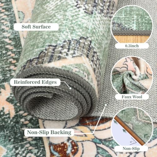 5x7Ft Boho Washable Rugs for Living Room, Green/Multi Thin Bedroom Area Rugs Non Slip, Moroccan Soft Kids Nusery Area Floor Carpets for Dining Room Playroom Kitchen Home Office Decor - Image 6