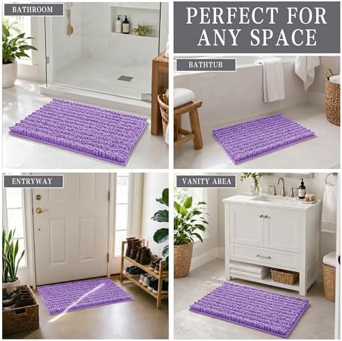 Yimobra Bathroom Rugs Non Slip Washable - Ultra Soft Absorbent Chenille Bath Mat, Quick Dry Shaggy Floor Carpet for Tub Shower, Lavender Home Decor Accessories, 24x17 Inch - Image 6