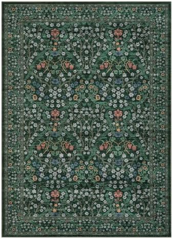 GarveeHome 6x9 Washable Area Rug for Living Room, Floral Dining Room Rugs for Under Table, Low Pile Non-Slip Stain Resistance Floor Carpet for Bedroom, Dark Green - Image 7