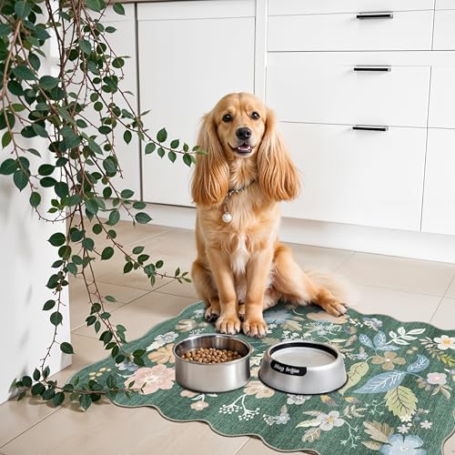 Washable 3x4 Entryway Rug: Boho Scalloped Floral Soft Thin Door Mat Green - Image 7