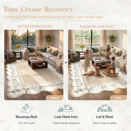 Lahome Kitchen Runner Rug 2x6, Beige Scalloped Floral Rug - Image 6