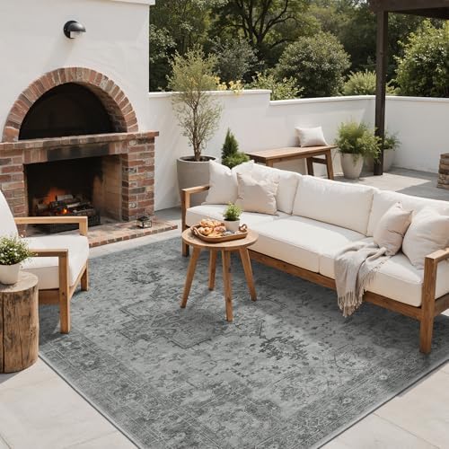 GENIMO Indoor Outdoor Rug, Washable for Patio and Deck, Silver Grey, 5x8 - Image 6