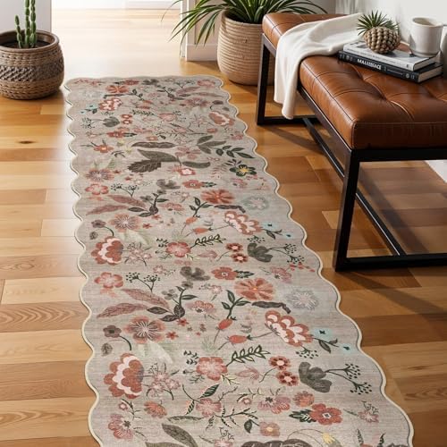 3x10 ft Washable Hallway Runner Rug: Non-Slip Floral Kitchen Runners Brown - Image 6