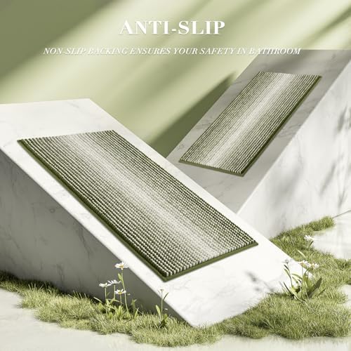 BSICPRO Bathroom Rugs Sets 2 Piece, Non Slip Striped Bath Mats, Sage - Image 5