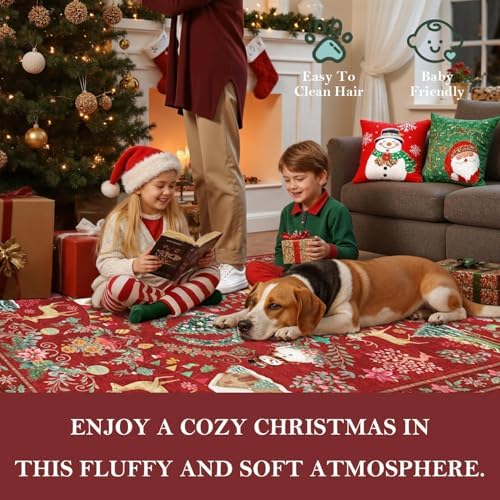Rugxara Christmas Rug 5x7 Area Rugs for Living Room Bedroom, Red - Image 6