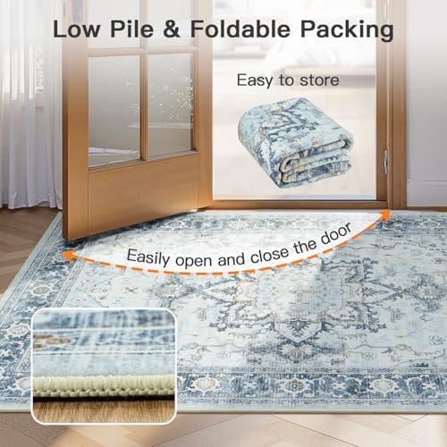 Lofus 2x3 Washable Rug for Entryway Bathroom, Light Blue Vintage Door Mats - Image 6