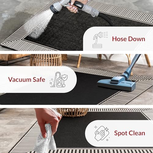 Nuloom Asha Black/Ivory, 4' x 6', Casual, Striped Border, Soft and Cozy, High Traffic, Stain Resistant, Easy Clean, Durable Area Rug for Indoor/Outdoor Patio, Deck, Porch, Garden, Courtyard - Image 6