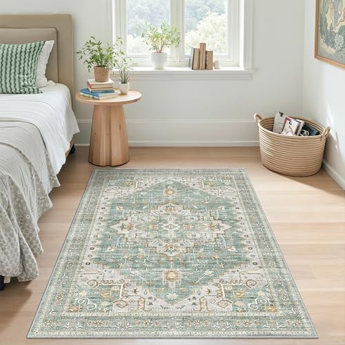 befbee Area Rugs for Living Room 4x6, Boho Non Slip Low Pile Carpet Green - Image 7