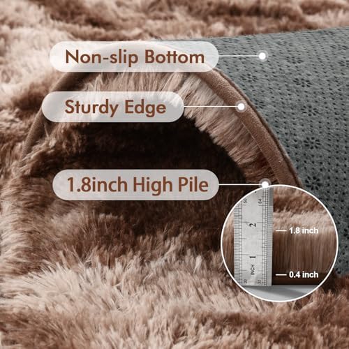 9x12 Ft Extra Large Shag Brown Area Rug for Living Room, Tie-Dyed Ultra Soft Fluffy Furry Rugs for Bedroom Indoor Floor, Aesthetic Carpet for Kids Home Decor (Coffee) - Image 6