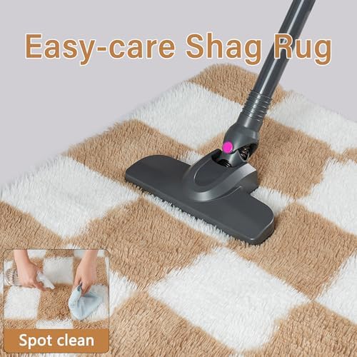 PureCozy Brown Round Rug 5ft for Bedroom Soft Fluffy Checkered Shag Carpet - Image 5