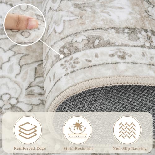 8x10 Washable Area Rugs for Living Room Beige White Non-Slip Rug - Image 6