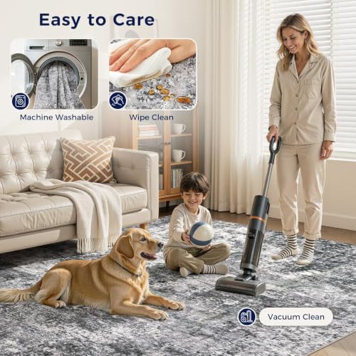 DMOYEST Area Rug Living Room Rugs 8x12 Washable Abstract Grey Carpet - Image 6