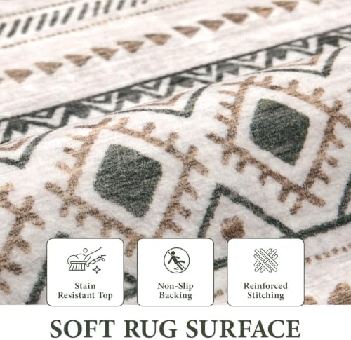 Runner Rug 2x7 Boho Geometric Area Rugs: Washable Kitchen Entryway Rug, Soft Non Slip Moroccan Long Hallway Rugs for Bedroom Bathroom Laundry Entryway Staircase Foyer(Brown Green,2'x7') - Image 6