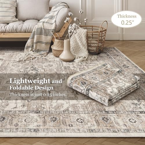 Area Rugs 9x12 Living Room: Washable Vintage Tea Brown Rug - Image 6