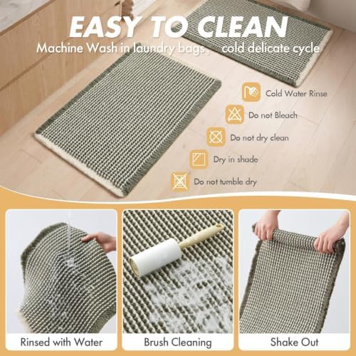 MIULEE Set of 2 Waffle Bathroom Rugs Boho Bath Mat Green&Cream 20x32 Inch - Image 6