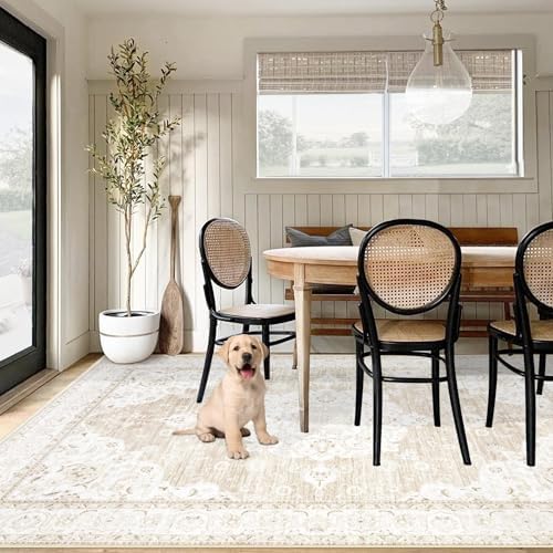 Vintage Living Room Area Rug - 6x9 Large Machine Washable Boho Moroccan Rug Distressed Farmhouse Rugs for Bedroom - Soft Non-Slip Indoor Carpet for Dining Room Office Nursery(Boho Beige, 6'x9') - Image 6
