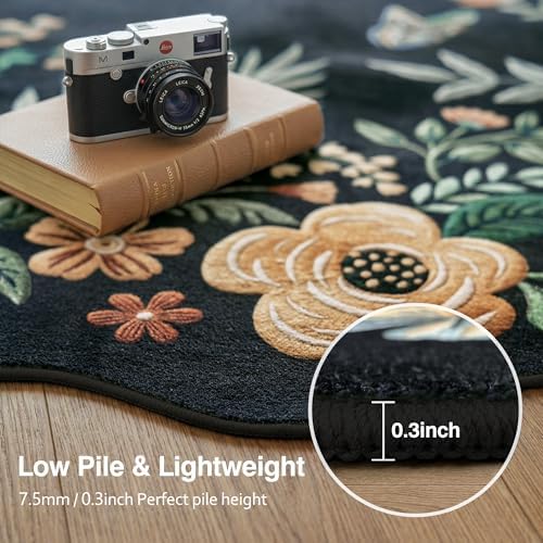 FMFUNCTEX 2x3 Washable Black Floral Vintage Flower Colorful Entryway Rug - Image 6