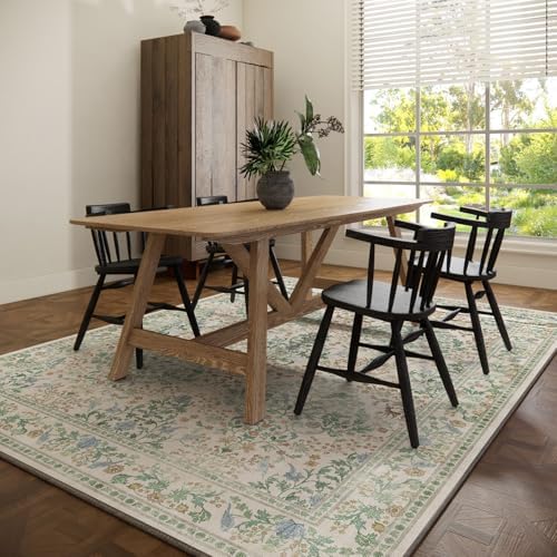 Machine Washable Rugs for Living Room: 6x9 Bedroom Rug Vintage Stain Resistant Non Slip Low Pile Lightweight Soft Carpets for Living Room Dining Room Kitchen Nursery Kids Room Farmhouse - Image 6