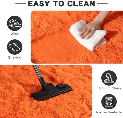 6ft Round Fluffy Rug for Bedroom Orange, Washable Non-Slip - Image 7